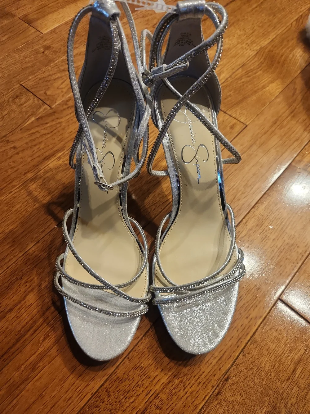 Jessica Simpson Silver Rhinestone Strappy Stiletto Heels Size 10